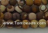 CRO1071 15.5 inches 6mm round matte brown zebra jasper beads