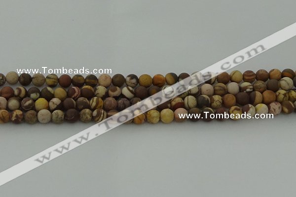 CRO1071 15.5 inches 6mm round matte brown zebra jasper beads