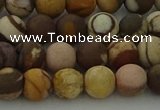 CRO1072 15.5 inches 8mm round matte brown zebra jasper beads