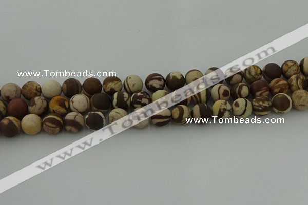 CRO1073 15.5 inches 10mm round matte brown zebra jasper beads