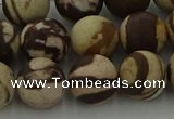 CRO1074 15.5 inches 12mm round matte brown zebra jasper beads