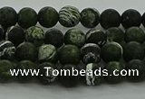 CRO1120 15.5 inches 4mm round matte green silver line jasper beads