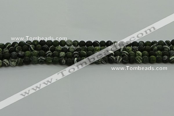 CRO1120 15.5 inches 4mm round matte green silver line jasper beads