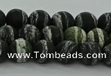 CRO1122 15.5 inches 8mm round matte green silver line jasper beads