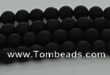 CRO1130 15.5 inches 4mm round matte black agate gemstone beads