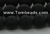 CRO1134 15.5 inches 12mm round matte black agate gemstone beads