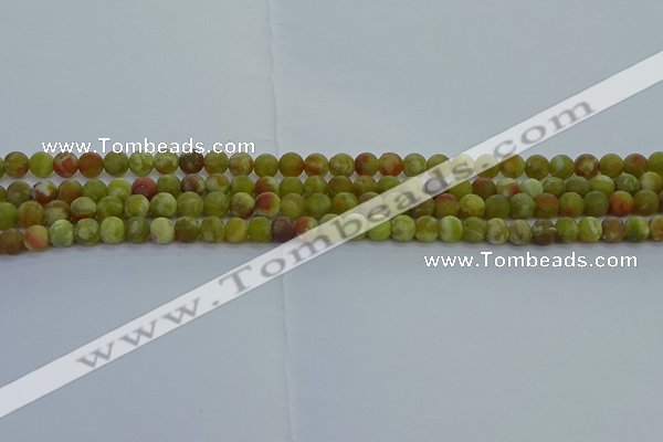 CRO1150 15.5 inches 4mm round matte green dragon serpentine jasper beads