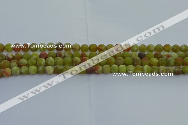 CRO1151 15.5 inches 6mm round matte green dragon serpentine jasper beads