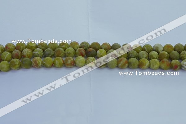 CRO1152 15.5 inches 8mm round matte green dragon serpentine jasper beads