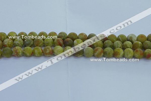 CRO1153 15.5 inches 10mm round matte green dragon serpentine jasper beads