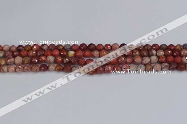 CRO1189 15.5 inches 6mm faceted round red porcelain beads