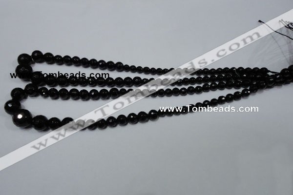 CRO702 15.5 inches 6mm – 14mm faceted round black agate beads