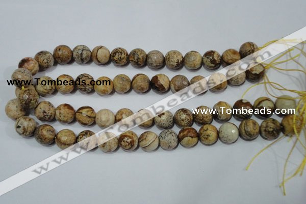 CRO765 15.5 inches 14mm faceted round picture jasper beads wholesale