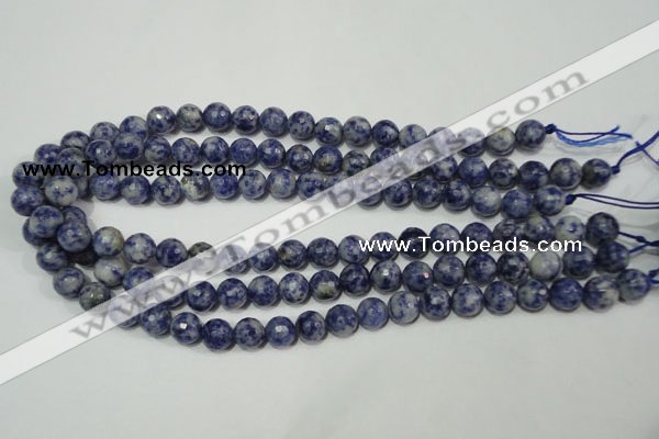 CRO773 15.5 inches 10mm faceted round blue spot stone beads wholesale