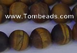 CRO965 15.5 inches 14mm round matte yellow tiger eye beads wholesale