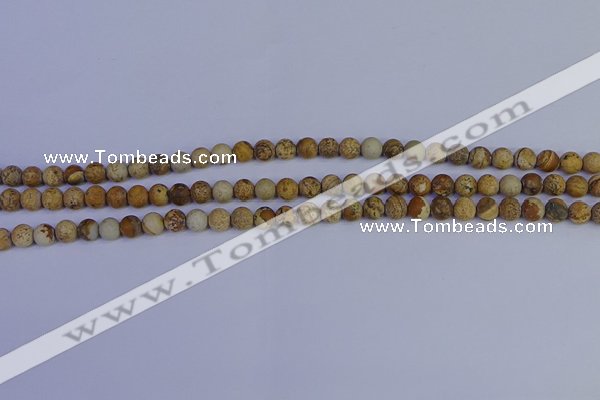CRO970 15.5 inches 4mm round matte picture jasper beads wholesale