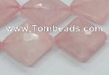 CRQ107 15.5 inches 20*20mm faceted diamond natural rose quartz beads