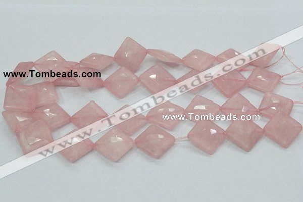 CRQ107 15.5 inches 20*20mm faceted diamond natural rose quartz beads