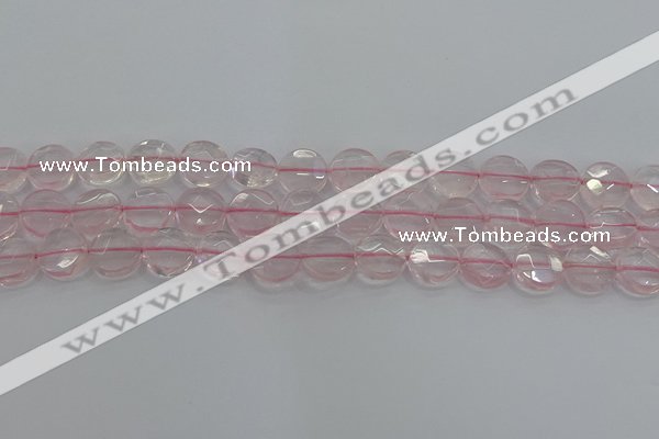 CRQ138 15.5 inches 12mm faceted coin natural rose quartz beads