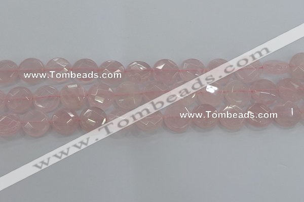 CRQ139 15.5 inches 15mm faceted coin natural rose quartz beads