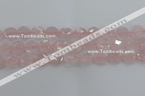 CRQ140 15.5 inches 18mm faceted coin natural rose quartz beads