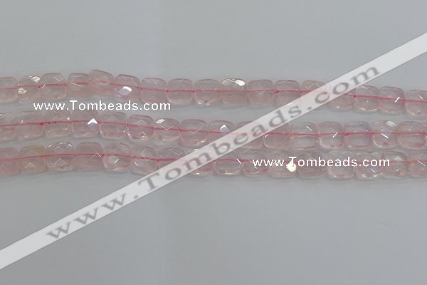 CRQ154 15.5 inches 10mm faceted square natural rose quartz beads