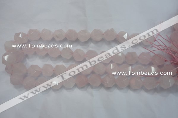 CRQ305 15 inches 16mm faceted nuggets rose quartz beads