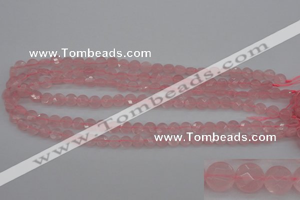 CRQ360 15.5 inches 8mm faceted coin rose quartz beads wholesale