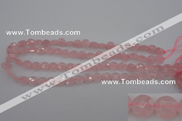 CRQ361 15.5 inches 10mm faceted coin rose quartz beads wholesale