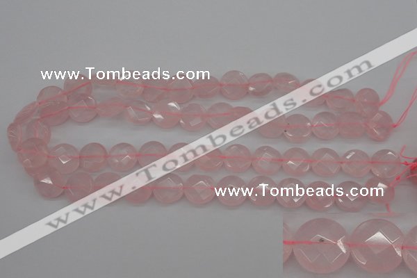 CRQ362 15.5 inches 15mm faceted coin rose quartz beads wholesale