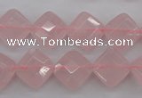 CRQ370 15.5 inches 12*12mm faceted diamond rose quartz beads