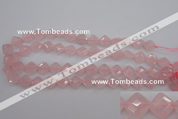 CRQ370 15.5 inches 12*12mm faceted diamond rose quartz beads