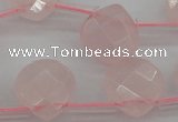 CRQ379 15.5 inches 10*10mm faceted briolette rose quartz beads