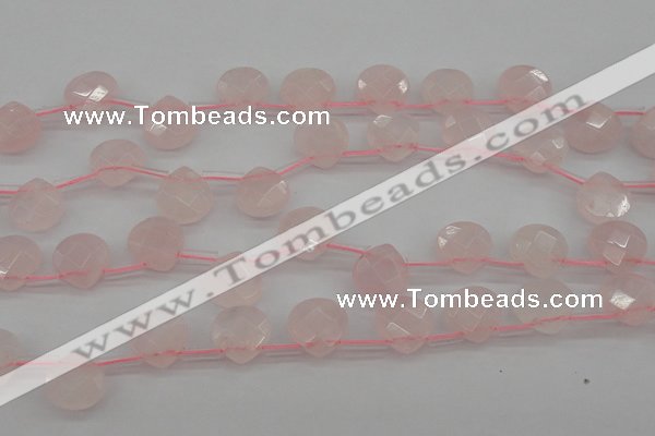 CRQ379 15.5 inches 10*10mm faceted briolette rose quartz beads