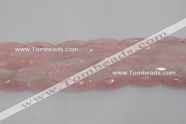 CRQ381 15.5 inches 10*30mm faceted rice rose quartz beads