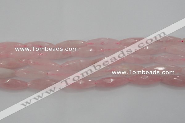 CRQ381 15.5 inches 10*30mm faceted rice rose quartz beads