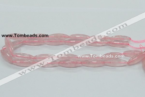 CRQ40 15.5 inches 10*30mm faceted rice natural rose quartz beads