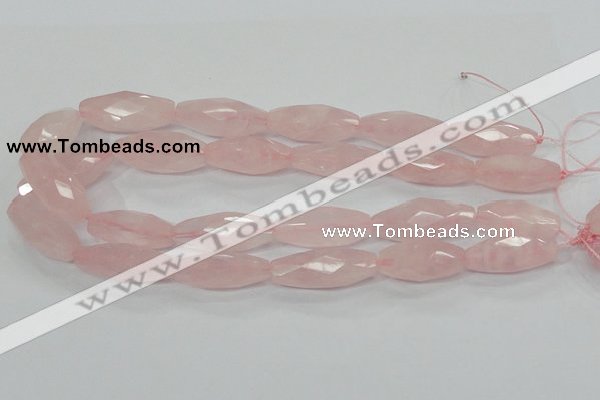 CRQ41 15.5 inches 14*32mm faceted rice natural rose quartz beads