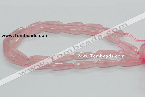 CRQ45 15.5 inches 10*30mm faceted teardrop natural rose quartz beads