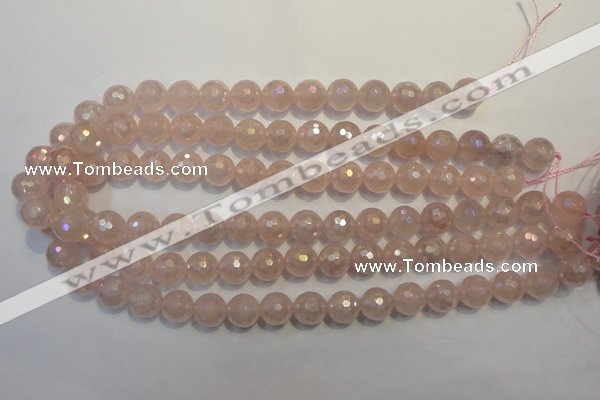 CRQ515 15.5 inches 14mm faceted round AB-color rose quartz beads