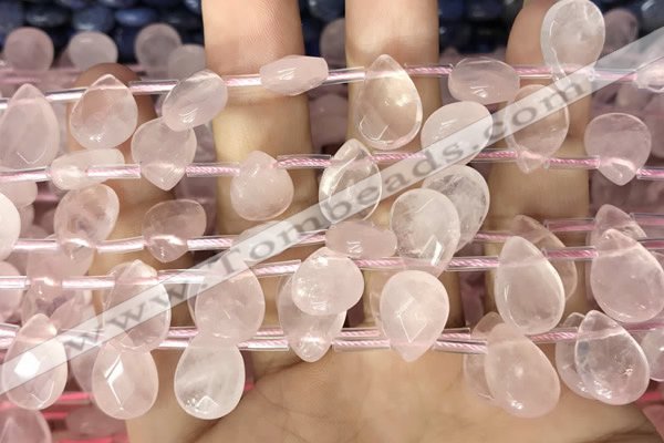 CRQ561 Top drilled 10*14mm faceted briolette rose quartz beads