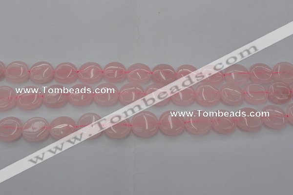 CRQ601 15.5 inches 12mm flat round rose quartz beads wholesale