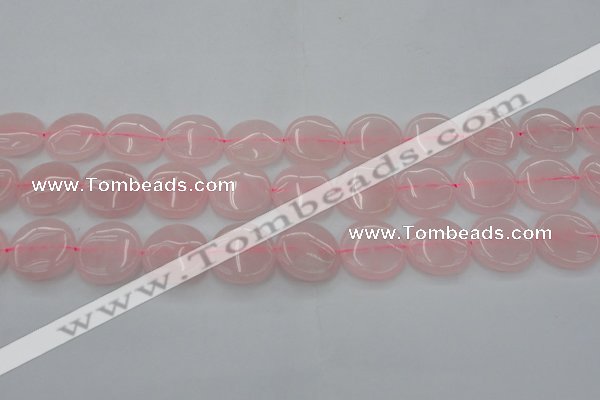 CRQ603 15.5 inches 18mm flat round rose quartz beads wholesale