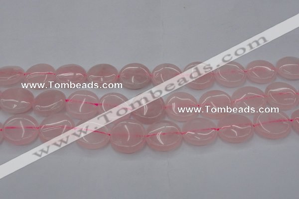 CRQ604 15.5 inches 20mm flat round rose quartz beads wholesale