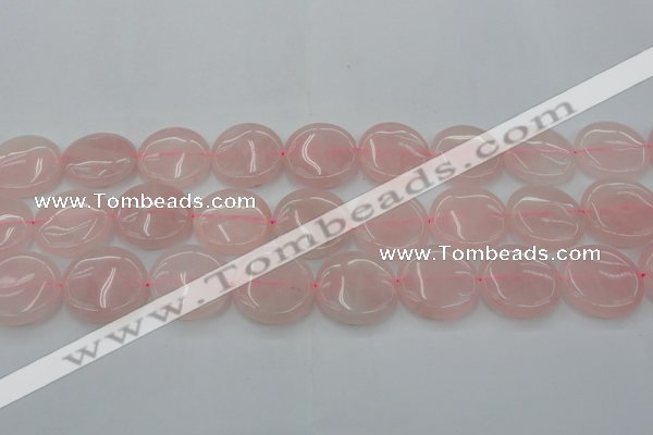 CRQ605 15.5 inches 25mm flat round rose quartz beads wholesale