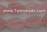 CRQ640 15.5 inches 13*18mm twisted flat teardrop rose quartz beads