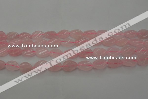 CRQ640 15.5 inches 13*18mm twisted flat teardrop rose quartz beads