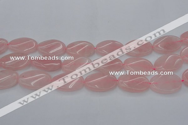 CRQ647 15.5 inches 25*35mm twisted oval rose quartz beads
