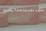 CRQ651 15.5 inches 20*30mm twisted rectangle rose quartz beads