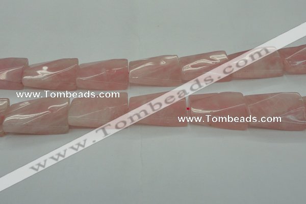 CRQ651 15.5 inches 20*30mm twisted rectangle rose quartz beads